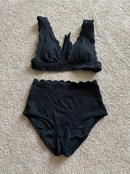 aerie Other - aerie Black Textured Knit Scalloped High-Waist Bikini Size XS
